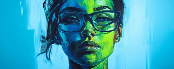 Young woman wearing glasses posing for colorful portrait