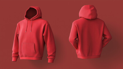 Wall Mural - Red hoodie sweatshirt floating front and back view mockup