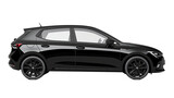 Side View Of Black Hatchback Car Mock Up isolated on transparent or white background