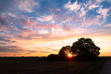 Wall Mural - beautifully colored evening sky as the sun sets over the dutch countryside