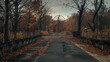 © NooPaew - A long, straight road leading to an abandoned amusement park, with a rusted, dilapidated Ferris wheel visible in the distance, and the surroundings overtaken by nature