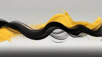 Yellow background with elegant black ink brush strokes for banners.