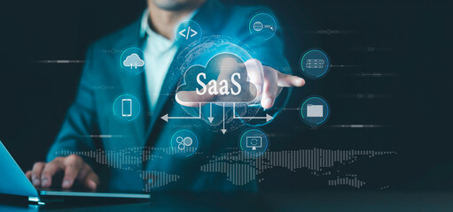 Software as a service (SaaS) concept. software services on cloud technology computing system, networking digital Internet, Cloud data transfer and 