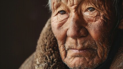 Aufkleber - An elderly man, representing various ethnic backgrounds, exudes wisdom and calmness while sitting peacefully in a cozy, softly lit space. Generative AI