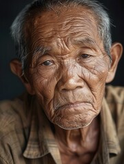 Aufkleber - An elderly man embodies wisdom and calmness, with deep-set wrinkles that reflect a lifetime of experiences, radiating tranquility and strength. Generative AI