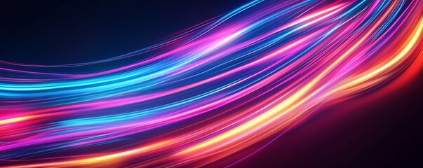 Wall Mural - Abstract colorful light trails flowing on dark background