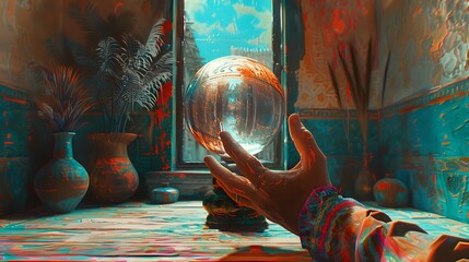 Hand Reaching For Crystal Ball.