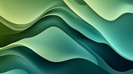 Wall Mural - Abstract green background with wavy shapes flowing smoothly