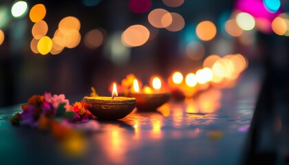 Vibrant Diwali Celebration: Abstract Diya Oil Lamps and Colorful Rangoli Floral Designs. Traditional Indian Festival Decorations on White Background for Deepavali Greetings, Cultural Marketing, and El