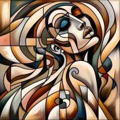 geometric cubism woman painting