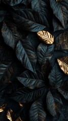 Wall Mural - Dark green and gold leaves forming a luxurious background