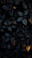 Canvas Print - Dark leaves background with golden light shining through