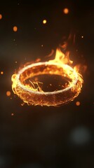 Wall Mural - golden ring burning with fiery flames on dark background