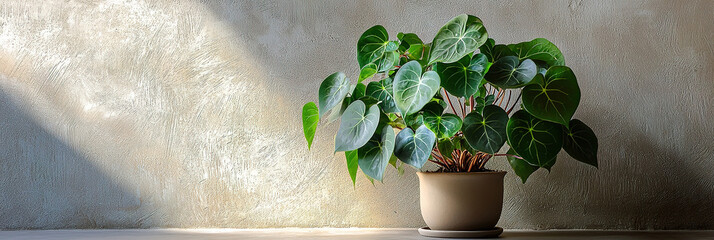 Poster - An exotic houseplant with uniquely shaped leaves, displayed in a simple pot, bringing a touch of nature indoors 