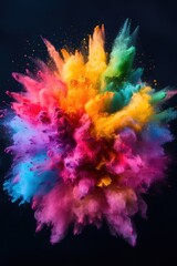 Aufkleber - Vibrant explosion of colorful powder on a dark background, showcasing a dynamic burst of multiple hues in a mesmerizing abstract design.