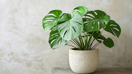 Poster - An exotic houseplant with uniquely shaped leaves, displayed in a simple pot, bringing a touch of nature indoors 