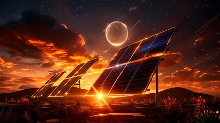 solar panel array in desert landscape,