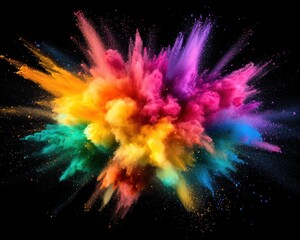 Dynamic explosion of vibrant colored powder on black background, showcasing a stunning display of colorful energy and artistic expression.