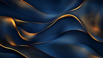 Wall Mural - Abstract Blue and Gold Wavy Pattern with Glittering Texture