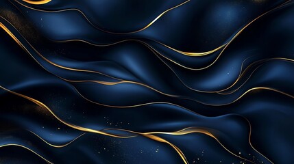 Wall Mural - Abstract Wavy Background with Golden Lines and Glitter