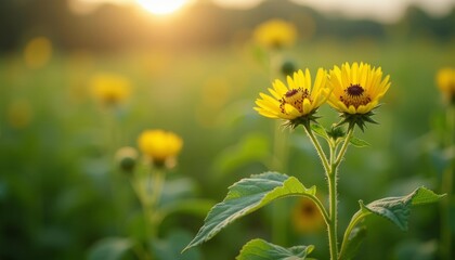 Sticker -  Sunlit field of vibrant yellow flowers