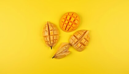 Poster -  Freshly sliced mango on a vibrant yellow background