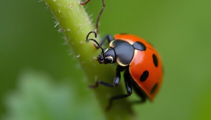 Poster -  Vibrant Ladybug on a Thorny Twig