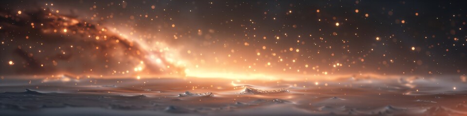 Wall Mural - panoramic header with mesmerizing view of a distant planet with a captivating glow emanating from it
