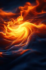 Poster - Abstract vibrant swirl of fiery orange and dark blue hues creating dynamic and energetic visual art. Perfect for backgrounds and designs.