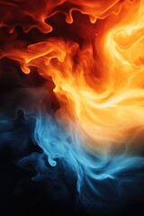 Poster - Abstract art image showcasing contrasting swirls of vibrant fiery orange and cool blue colors in a dynamic and mesmerizing composition.