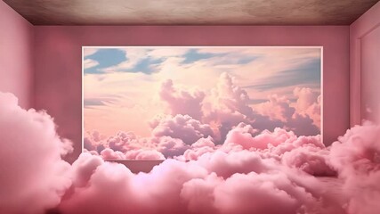 Wall Mural - Pink magenta fantastic 3d clouds on the floor, sky and landscape. Gentle colors and with bright lights.	
