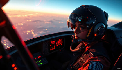 Close-up of a person in cockpit wearing helmet.