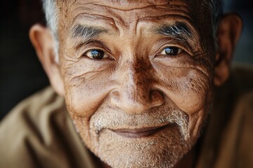 Aufkleber - A serene elderly man gazes gently, reflecting years of wisdom and a peaceful demeanor captured in his expressive features. Generative AI