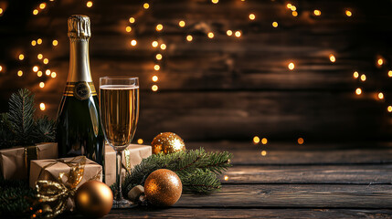 
Concept of New Year celebration with champagne bottles. Happy new year background or banner 
 