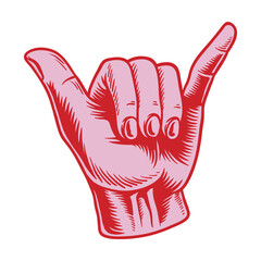 Wall Mural - hand drawn pink shaka sign sticker