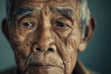Aufkleber - A close-up portrait captures the essence of an elderly man from various cultural backgrounds, reflecting wisdom and tranquility in his expressive features. Generative AI