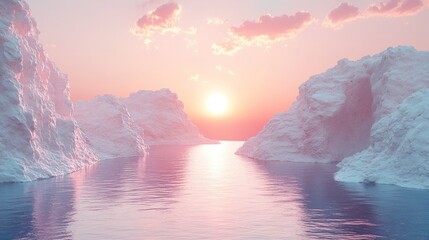 Wall Mural - Pink Sunset Over Icebergs