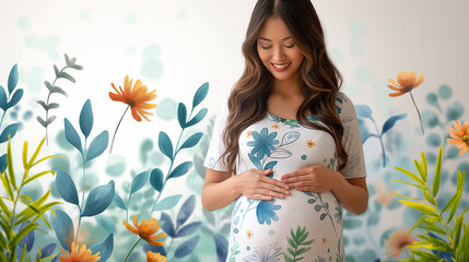 Wall Mural - woman with flowers pregnant girl photo shoot