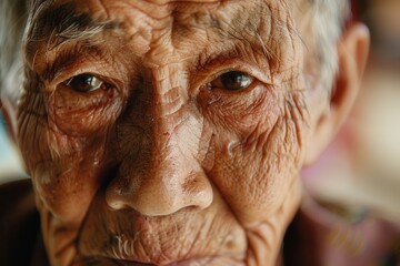 Aufkleber - A wise elderly man with deep-set eyes showcases his calmness and life experiences, representing various ethnic backgrounds in a tranquil setting. Generative AI