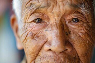 Aufkleber - An elderly man from various ethnic groups conveys a sense of wisdom and calmness through his expressive features and deep-set eyes. Generative AI