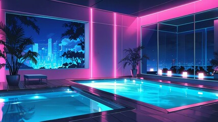 Wall Mural - anime spa room anime background retro neon theme