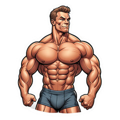 Sticker illustration on a transparent background of a bodybuilder created with Generative AI technology