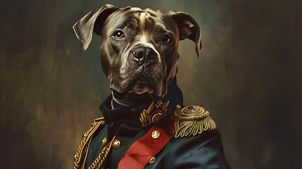 Canvas Print - A regal dog dressed in a military uniform, combining elements of nobility and canine charm.