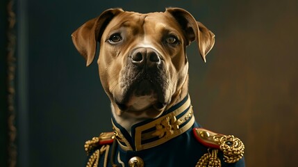 Canvas Print - A dog dressed in a formal military uniform, exuding a regal and dignified presence.