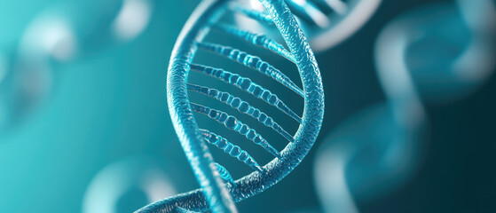 Molecular Blueprint, intricate close-up of a DNA double helix in vibrant blue tones, symbolizing genetic structure and the essence of life itself.