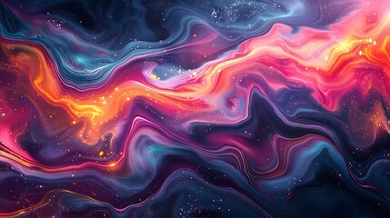 Abstract liquid patterns with neon hues, cool background