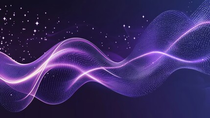 Fototapete - With shining dots stars and purple particles wave abstract background.