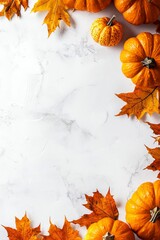 Fototapete - generative AI background with orange pumpkins and autumn leaves