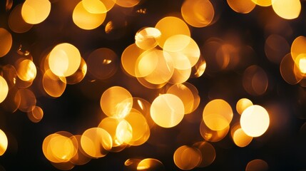 Leinwandbilder - A black background with gold confettis, blurry lights, haze, depth of field, round bokeh, circle bokeh, raining light, blurry background