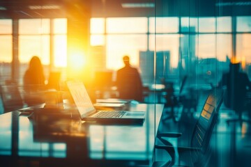 Aufkleber - Blurred people in casual clothing in a business office with blurred background of bokeh